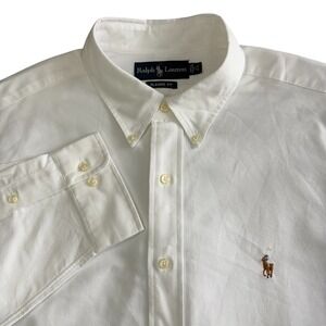 Ralph Lauren Classic Fit White Dress Shirt Mens 17 x 36 Cotton Hong Kong NEW